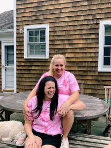 two women in identical t-shirts