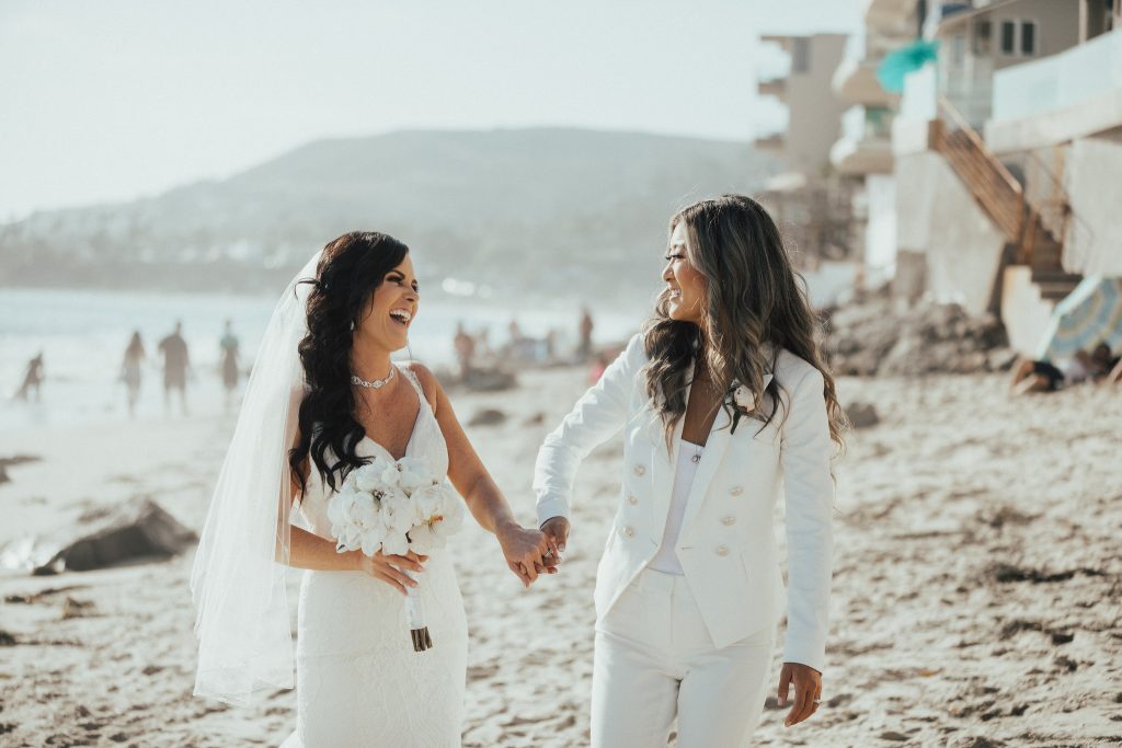 lesbian couple, lesbian wedding, two brides, same sex wedding, beach