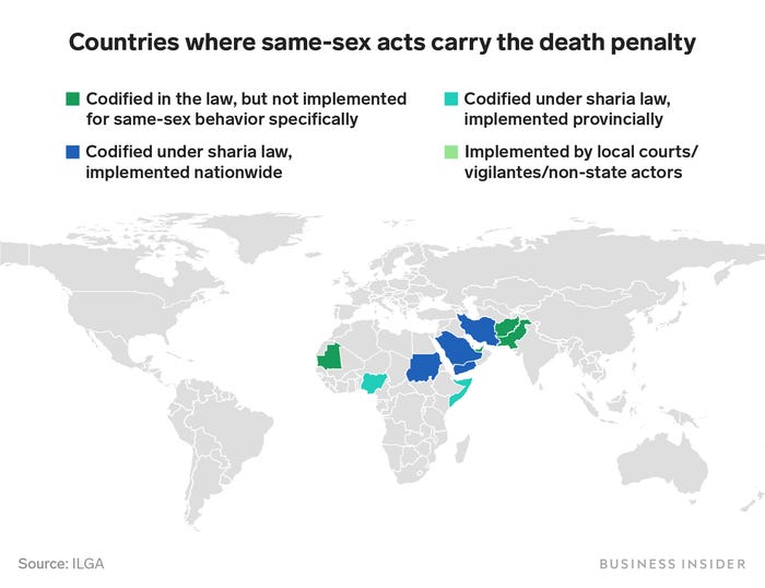 Same-sex acts can still carry the death penalty in at least a dozen countries