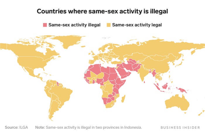 Some 68 countries still criminalize homosexuality, most of them majority-Muslim nations in the Middle East, Southeast Asia, and Africa.