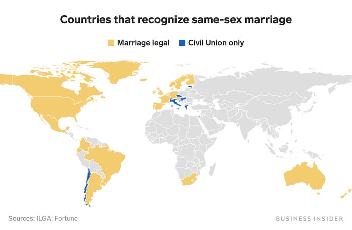 Only 28 countries have legalized same-sex marriage