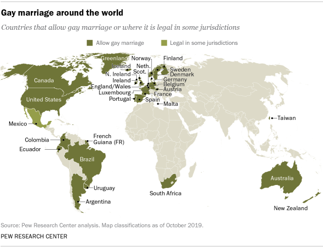 Gay marriage around the world, map of countries that legalized same-sex marriage